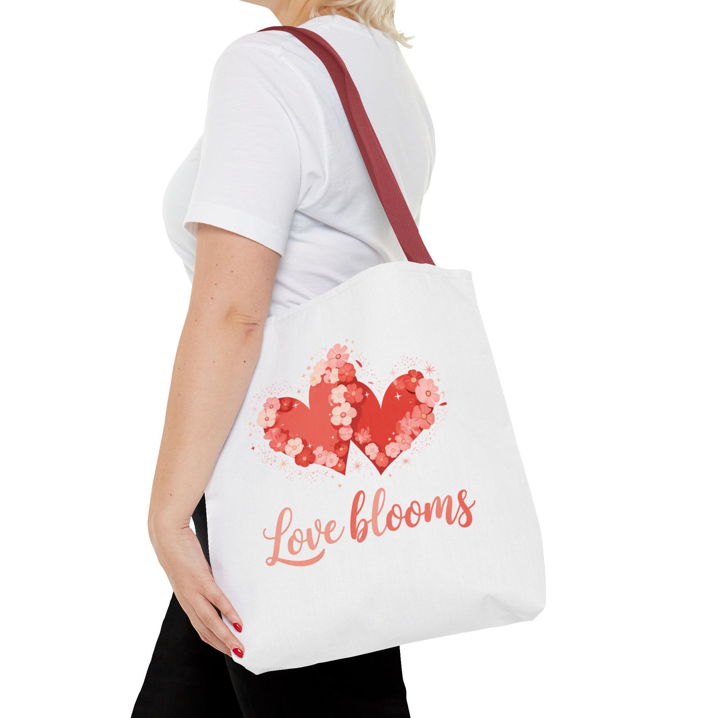 Love Blooms Heart Tote Bag — Floral Valentine Canvas Tote
