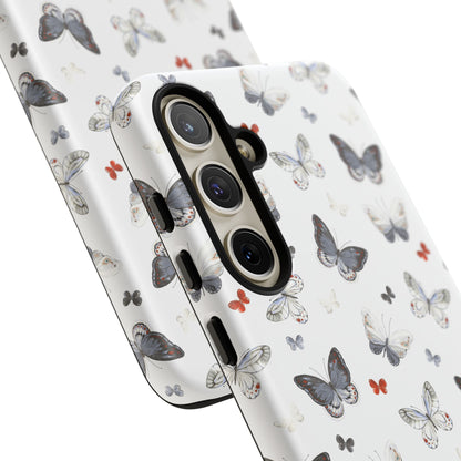 Funda para Samsung con diseño de mariposas: elegante funda protectora monocromática con detalles en rojo