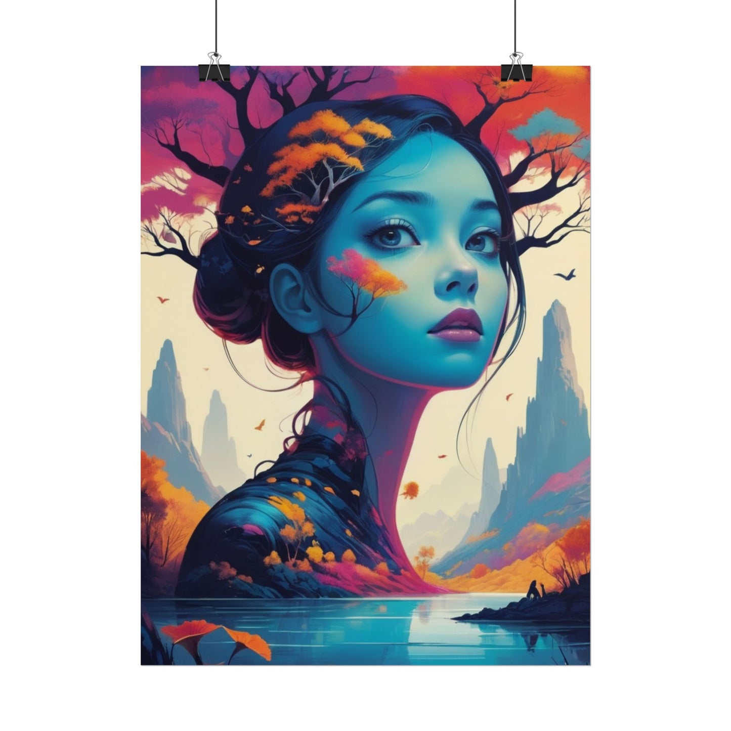 Surreal Blue Goddess Rolled Poster — Fantasy Landscape Art Print