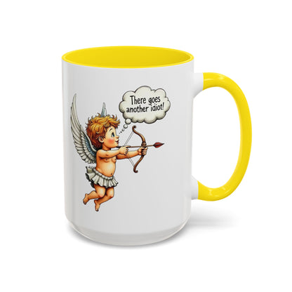 Cupid Coffee Mug — Vintage Cherub Saying "There goes another idiot!" Accent Mug