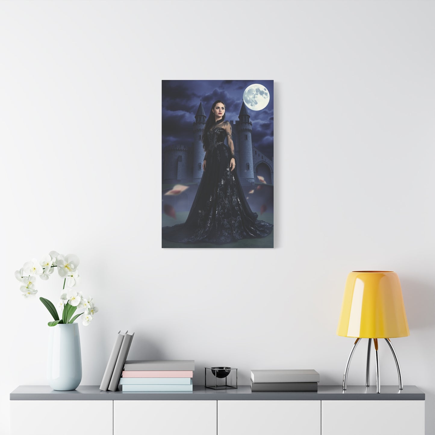 Gothic Moonlit Woman Matte Canvas Print — Dark Castle Wall Art