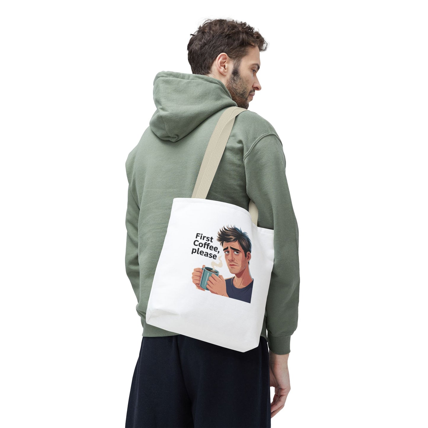 Coffee Lover Tote Bag — "First Coffee, Please" Morning Humor Tote