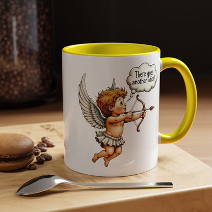 Cupid Coffee Mug — Vintage Cherub Saying "There goes another idiot!" Accent Mug