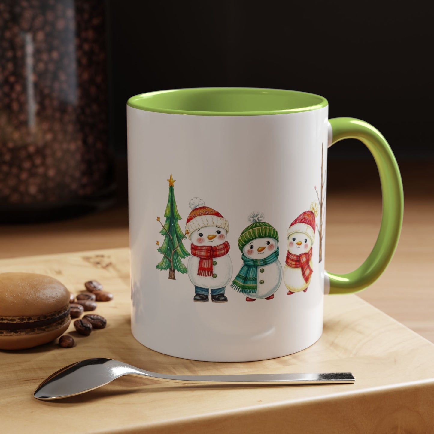 Christmas Snowman Mug — Cute Holiday Coffee Cup with Festive Tree & Snowmen (11/15oz)