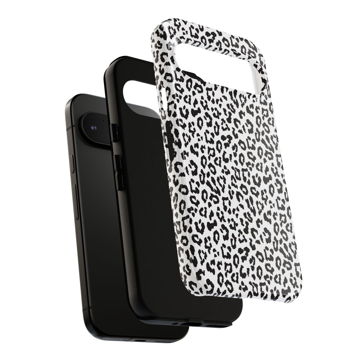 Funda para teléfono con estampado de leopardo de Google: resistente, en blanco y negro