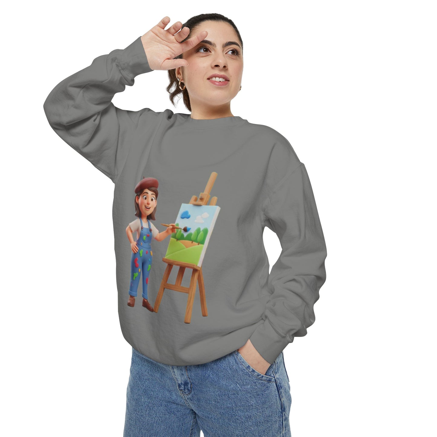 Painter Girl Sweatshirt — Cute Artist Painting Crewneck