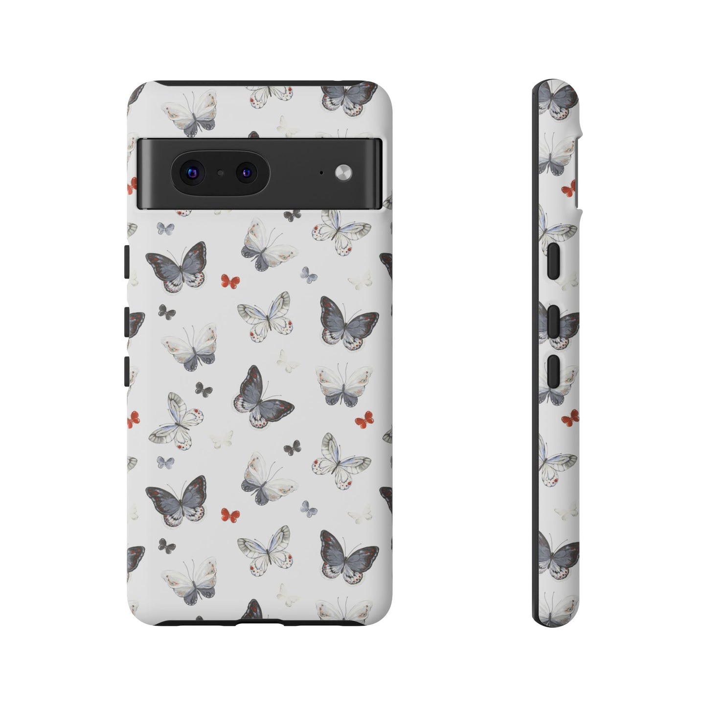 Google Butterfly Pattern Tough Phone Case — White Floral Protective Cover