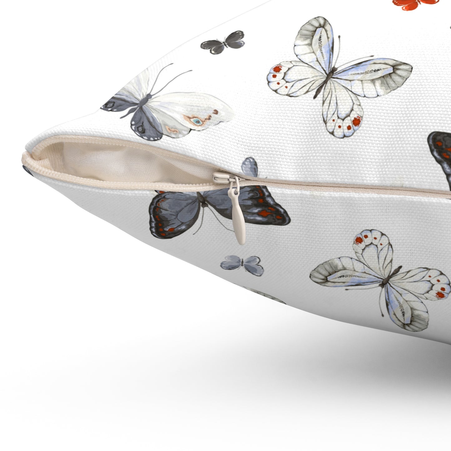 Butterfly Pattern Decorative Pillow — Neutral Gray & White Accent Throw