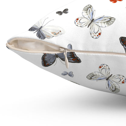 Butterfly Pattern Decorative Pillow — Neutral Gray & White Accent Throw