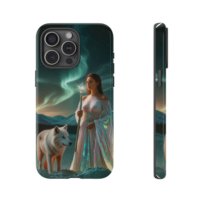 iPhone Mystic Guardian Phone Case — Aurora Wolf Woman Protective Cover