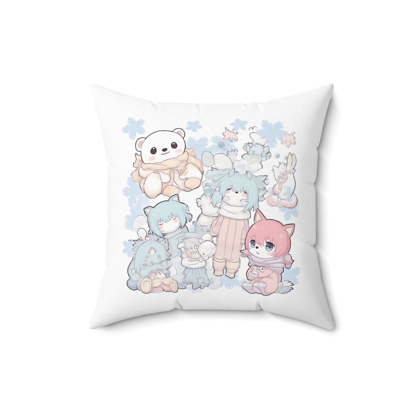 Cute Kawaii Plush Friends Square Pillow — Pastel Anime Character Cushion