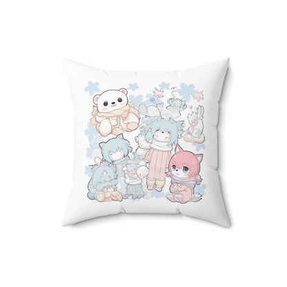 Cute Kawaii Plush Friends Square Pillow — Pastel Anime Character Cushion