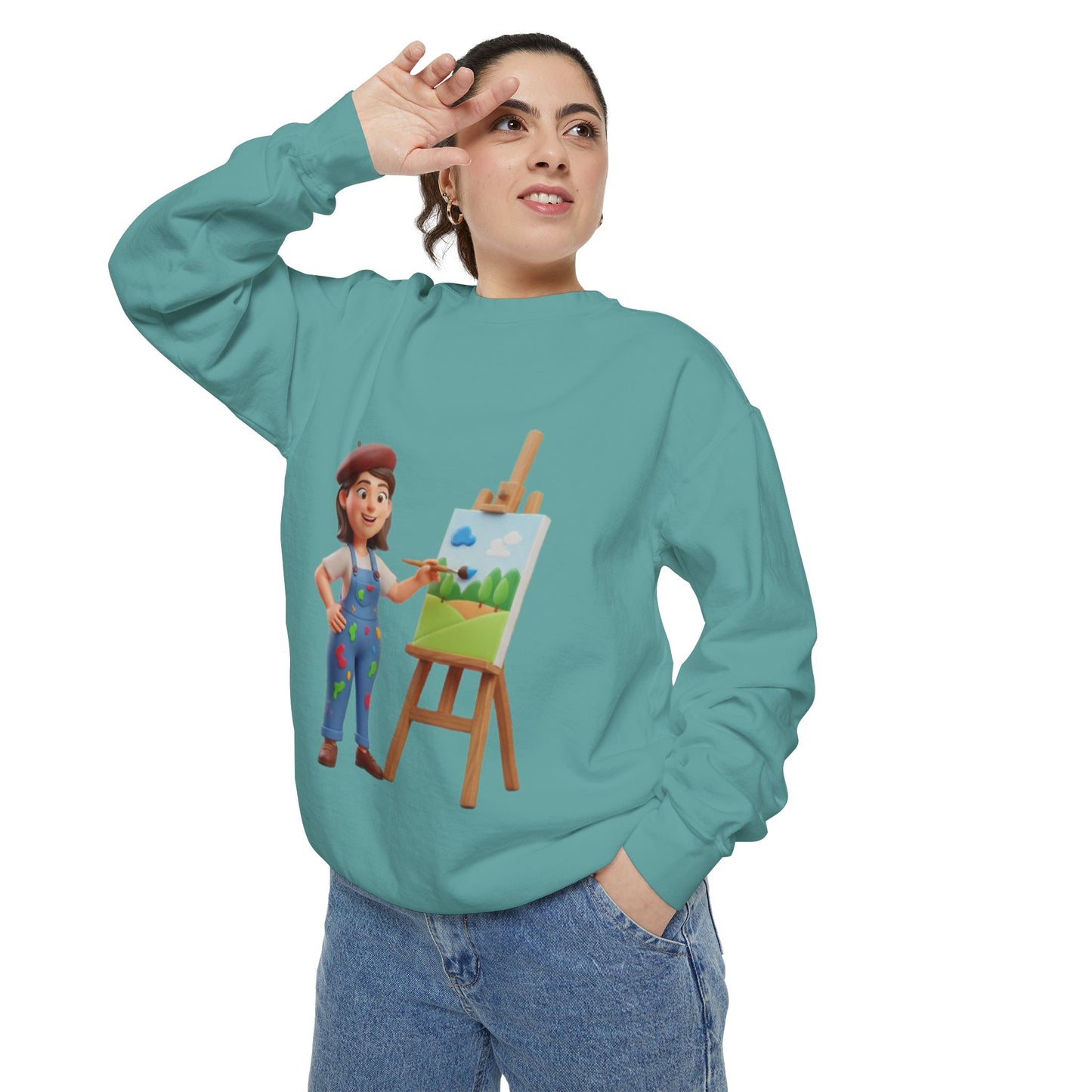 Painter Girl Sweatshirt — Cute Artist Painting Crewneck