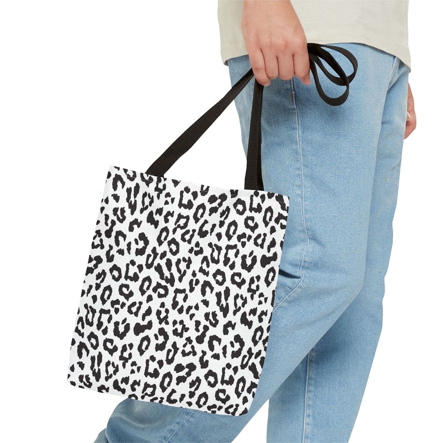 Leopard Print Tote Bag — Black & White All-Over-Print Shopper