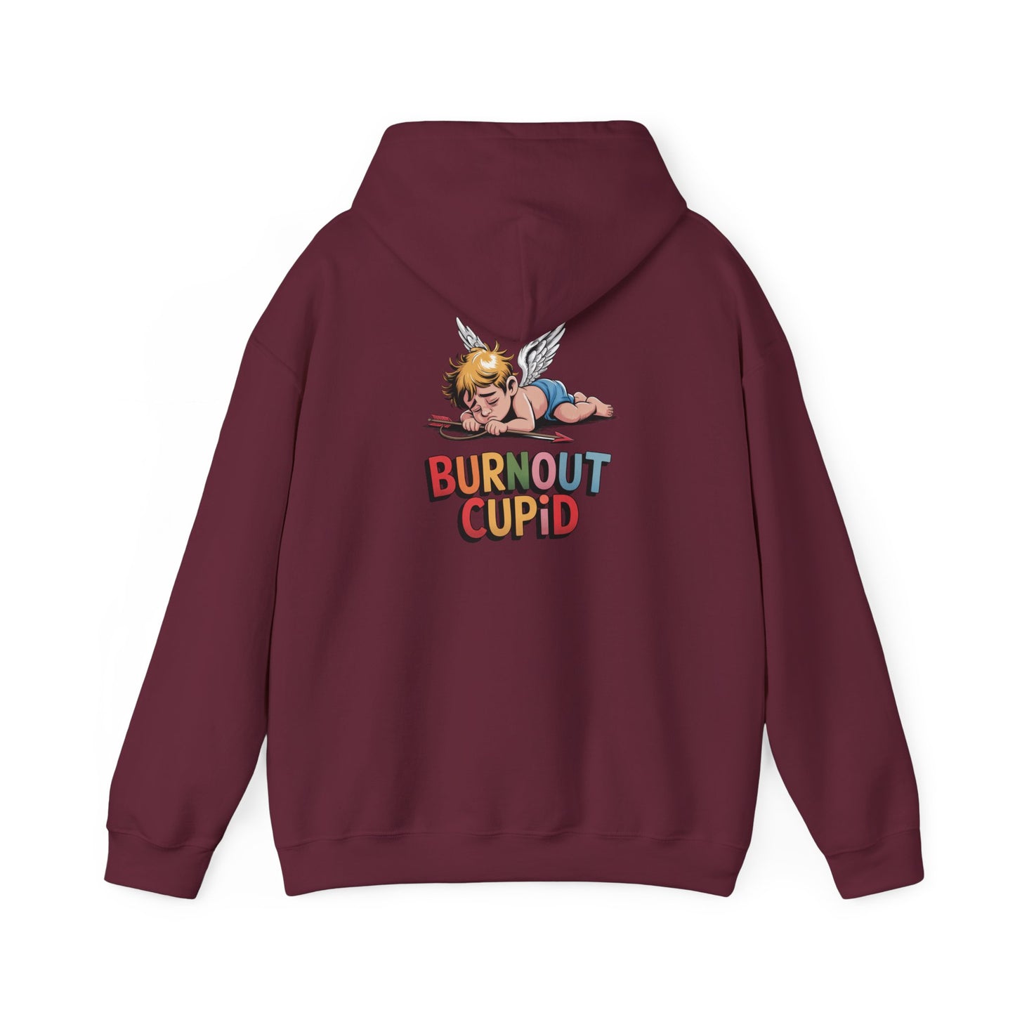 Burnout Cupid Hoodie — Cute Tired Cupid Graphic Pullover