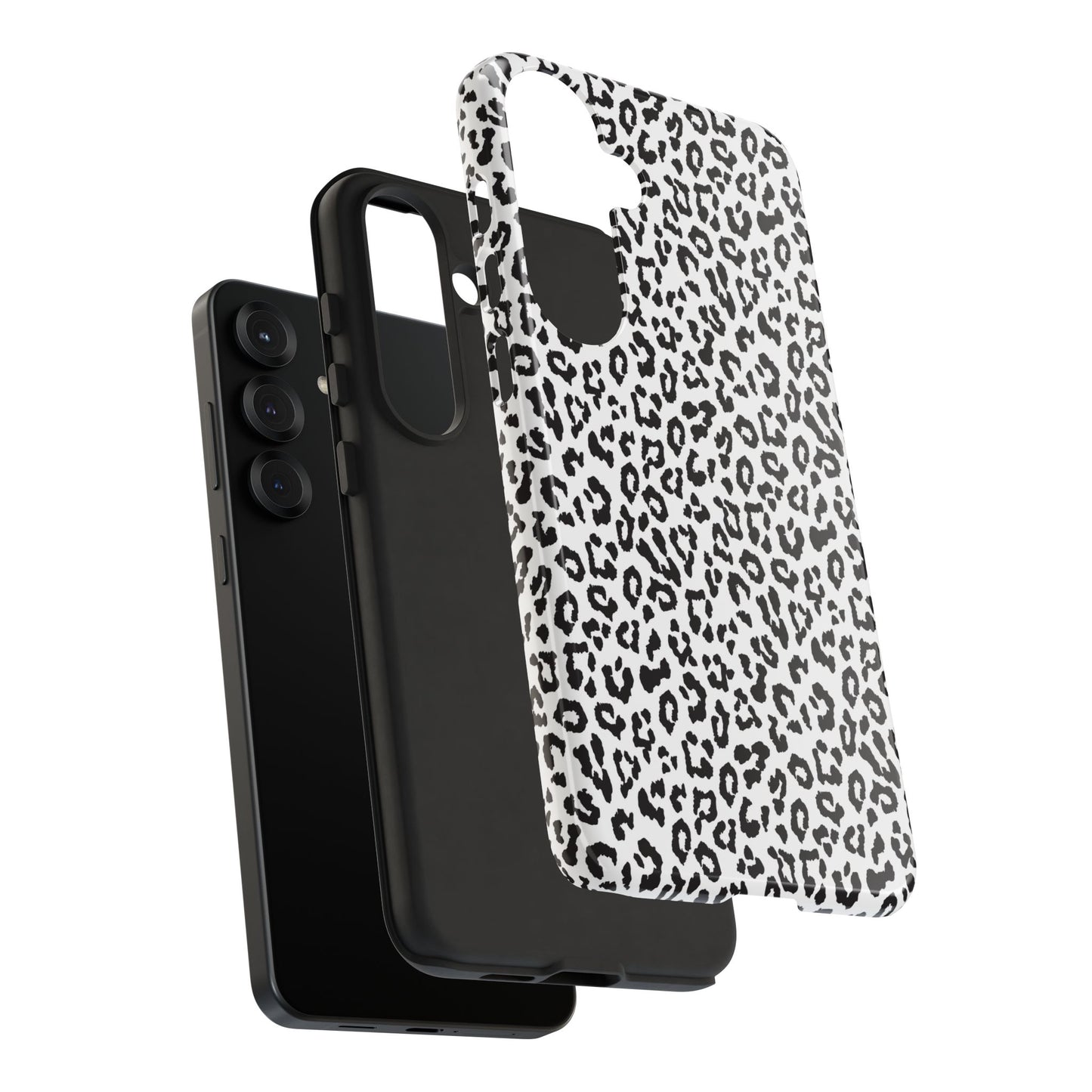 Samsung Leopard Print Tough Phone Case – Black & White Animal Pattern Protective Cover