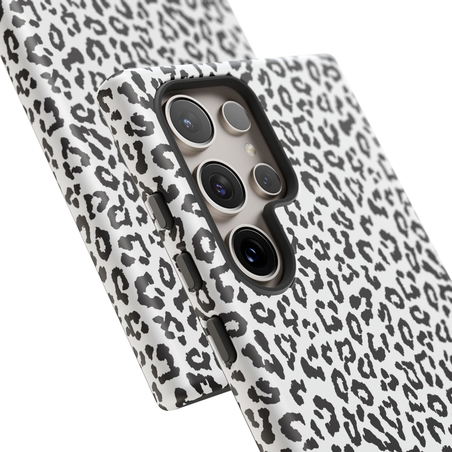 Samsung Leopard Print Tough Phone Case – Black & White Animal Pattern Protective Cover