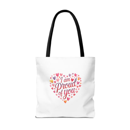 Tote Bag — "I Am Proud of You" Heart Print Tote | Encouragement Gift for Loved Ones