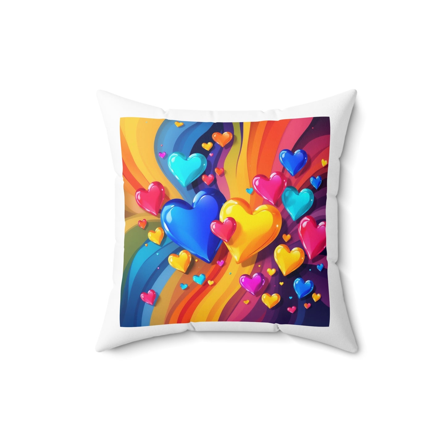 Colorful Heart Pattern Pillow – Vibrant Rainbow Love Decorative Cushion