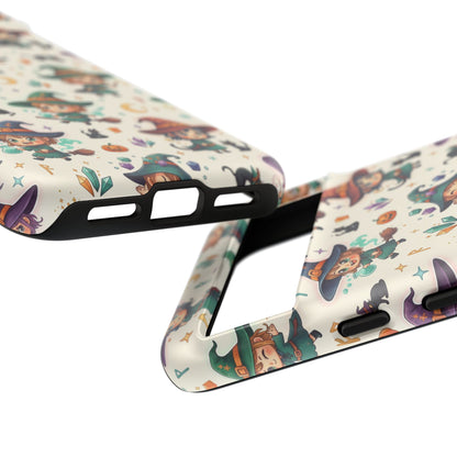 Google Phone - Cute Halloween Witch Phone Case – Cartoon Witches, Black Cats & Pumpkins