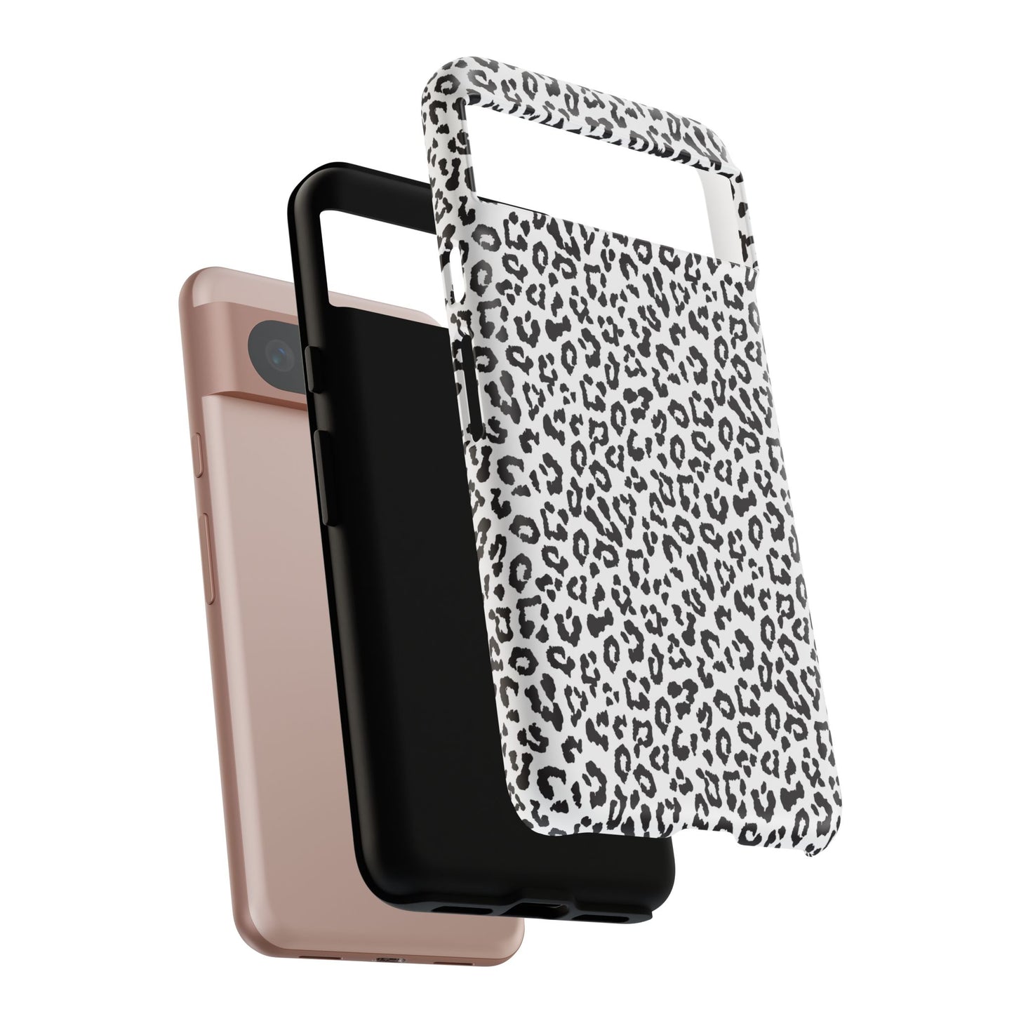 Funda para teléfono con estampado de leopardo de Google: resistente, en blanco y negro