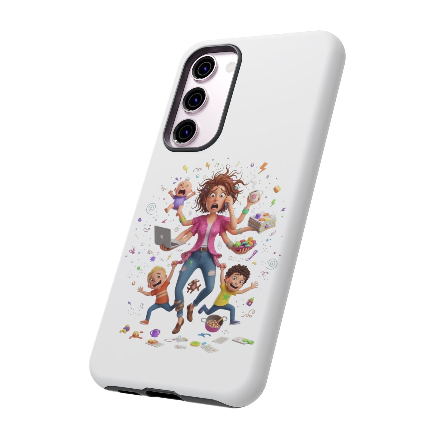 Samsung Mom Life Phone Case — Funny Juggling Mom Illustration Protective Case