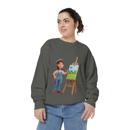 Painter Girl Sweatshirt — Cute Artist Painting Crewneck