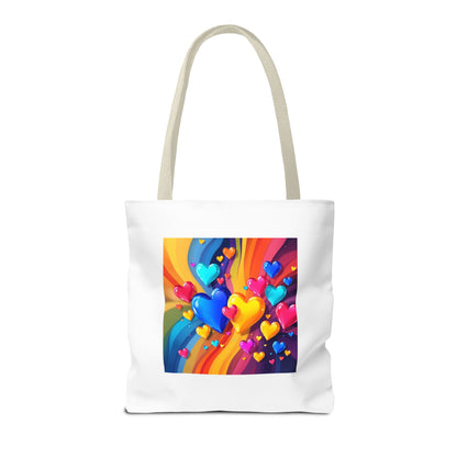 Colorful Heart Burst Tote Bag — Rainbow Love All-Over Print