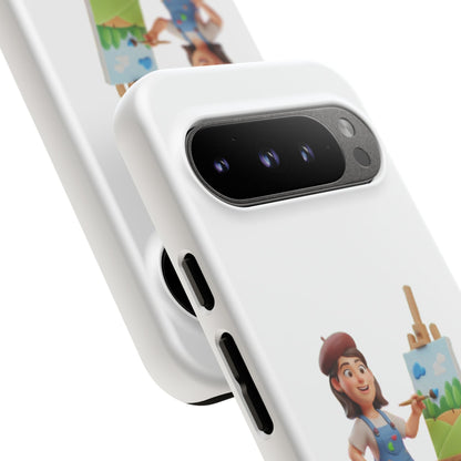 Google Artist Painting Phone Case — Cute Female Painter Illustration Phone Cover