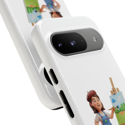 Google Artist Painting Phone Case — Cute Female Painter Illustration Phone Cover