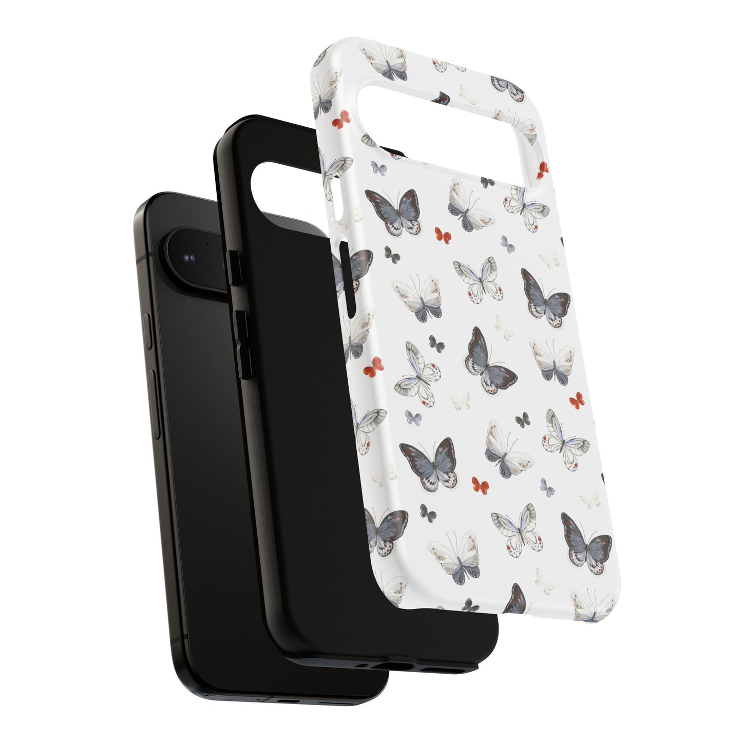 Google Butterfly Pattern Tough Phone Case — White Floral Protective Cover