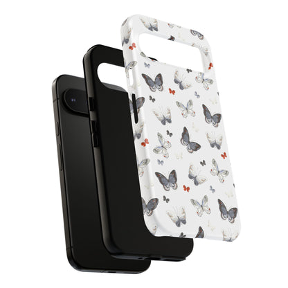 Google Butterfly Pattern Tough Phone Case — White Floral Protective Cover