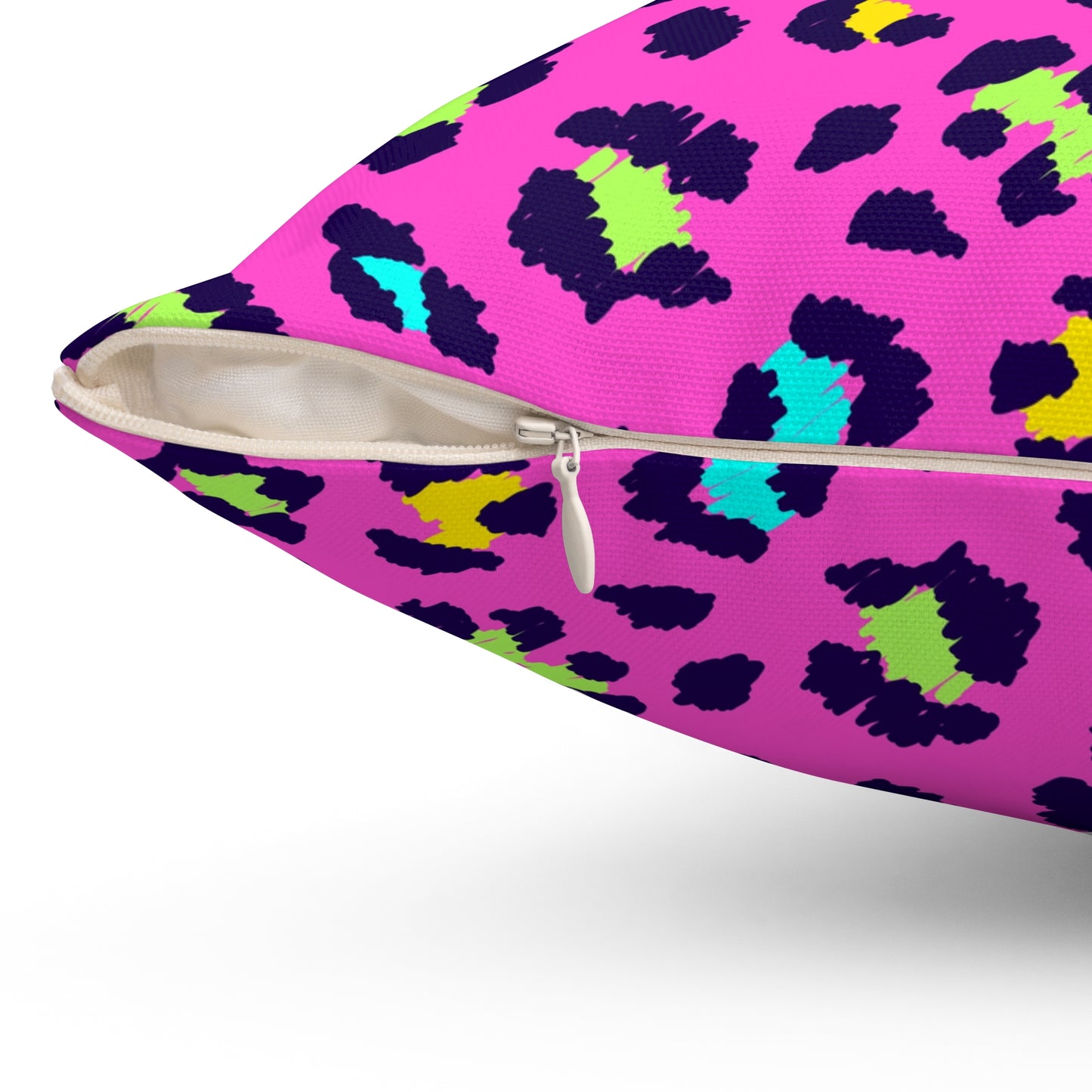 Pink Neon Leopard Print Square Pillow – Bright Animal Print Decorative Cushion