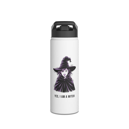 Witch Illustration Water Bottle — “Yes, I Am a Witch” Stainless Steel Bottle