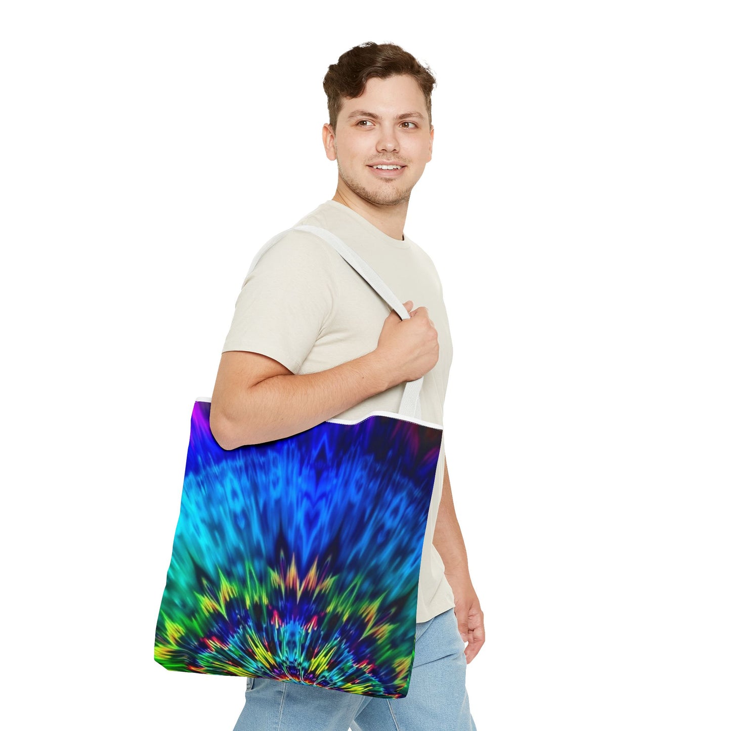 Tie-Dye Kaleidoscope Tote Bag — Vibrant All-Over Print Beach & Market Bag