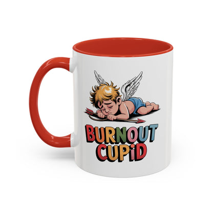 Burnout Cupid Coffee Mug — Cute Tired Cupid Accent Mug (11/15 oz)