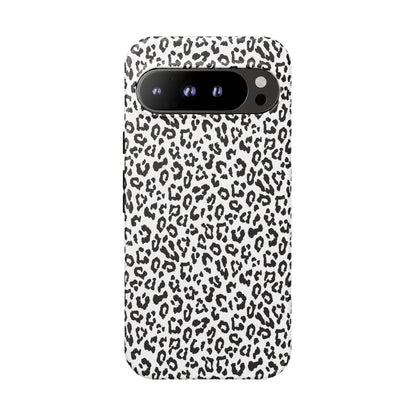 Funda para teléfono con estampado de leopardo de Google: resistente, en blanco y negro