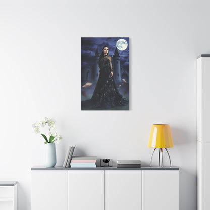 Gothic Moonlit Woman Matte Canvas Print — Dark Castle Wall Art