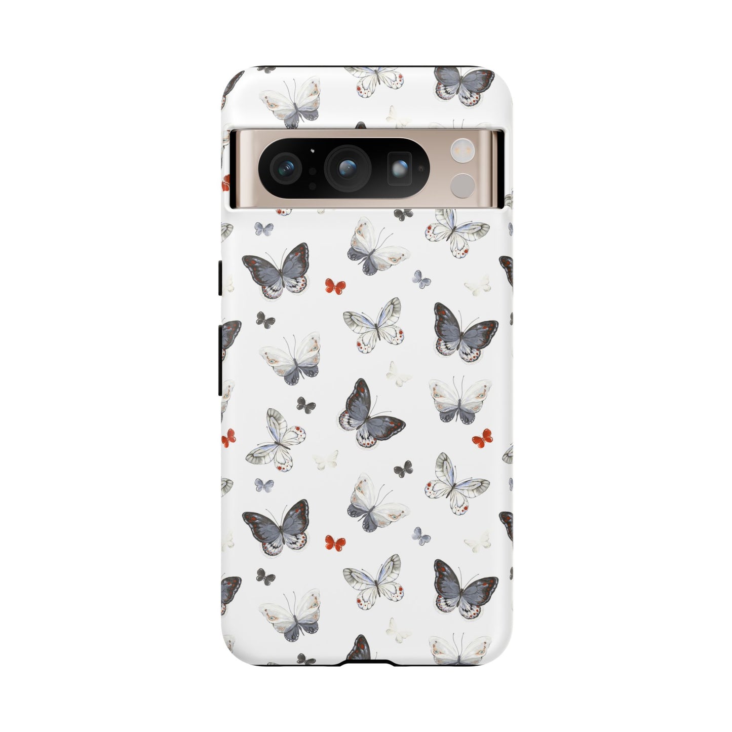 Google Butterfly Pattern Tough Phone Case — White Floral Protective Cover