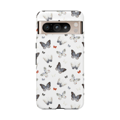 Google Butterfly Pattern Tough Phone Case — White Floral Protective Cover