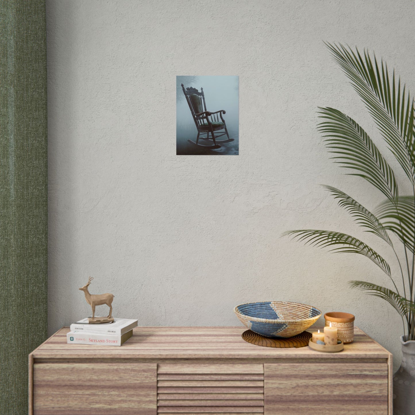 Vintage-Schaukelstuhl-Poster – Stimmungsvolles, nebliges Cottage-Wandbild (gerolltes Poster)