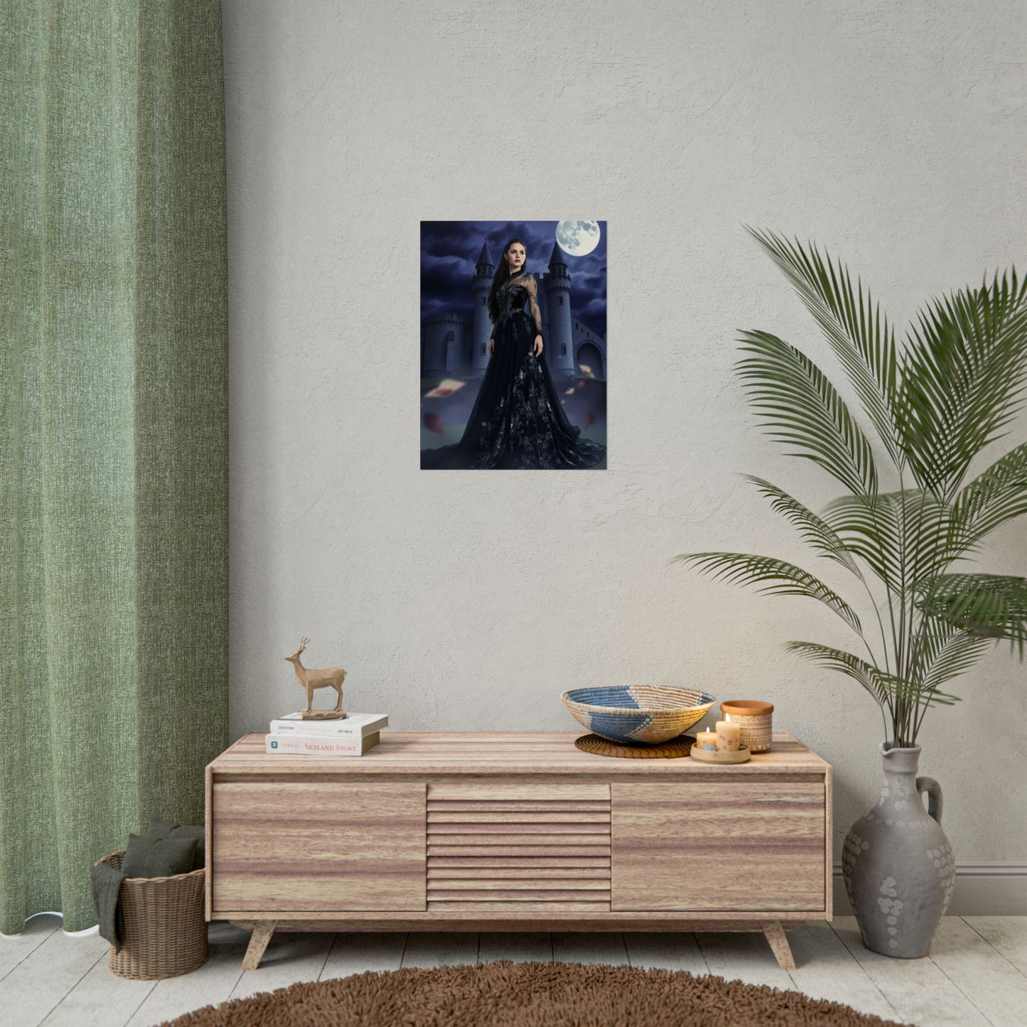 Gothic Moonlit Castle Poster — Dark Fantasy Woman Wall Art