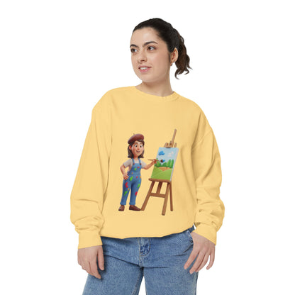Painter Girl Sweatshirt — Cute Artist Painting Crewneck
