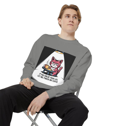 Lustiges Katzen-Sweatshirt – „Wenn dir dein Leben lieb ist, lass mich meinen Kaffee austrinken“ – Kuscheliger Pullover mit Grafikprint