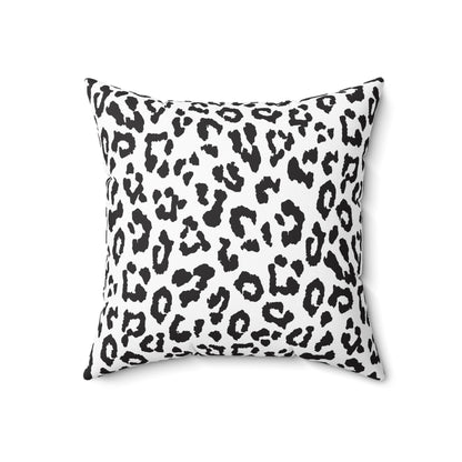 Black & White Leopard Print Square Pillow — Animal Print Decorative Throw Pillow