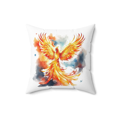 Phoenix Watercolor Throw Pillow — Vibrant Firebird Decorative Cushion