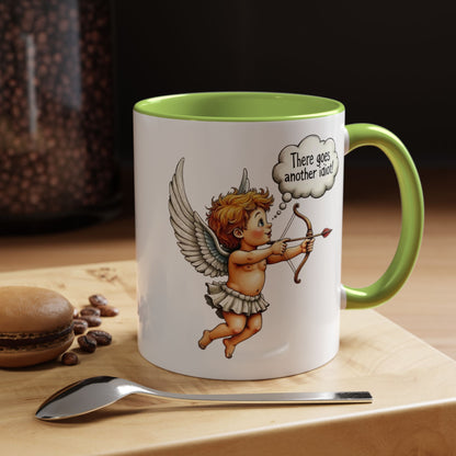 Cupid Coffee Mug — Vintage Cherub Saying "There goes another idiot!" Accent Mug