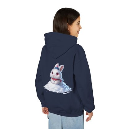 Youth Hoodie — Cute White Bunny in Snowback Graphic