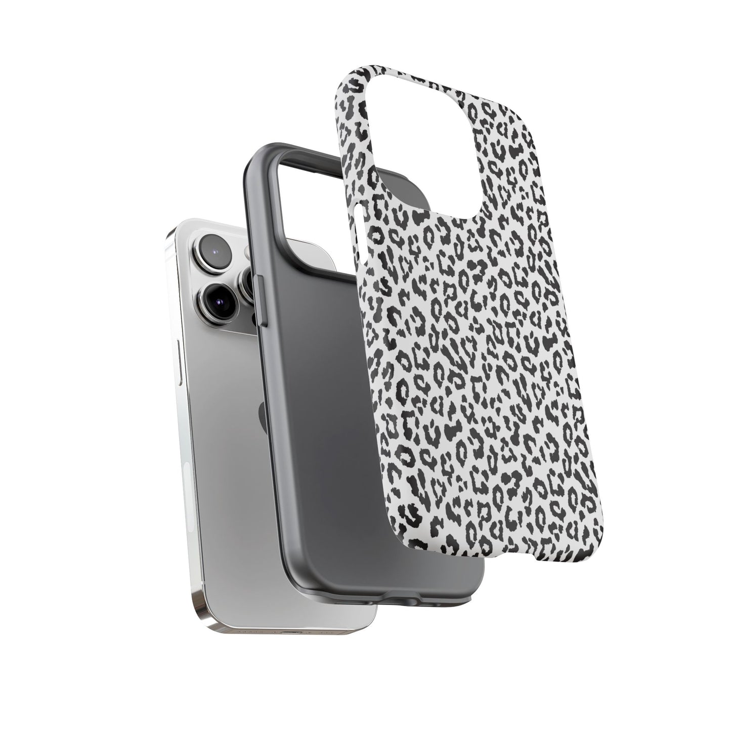 iPhone Leopard Print Tough Phone Case - Black & White Protective Cover