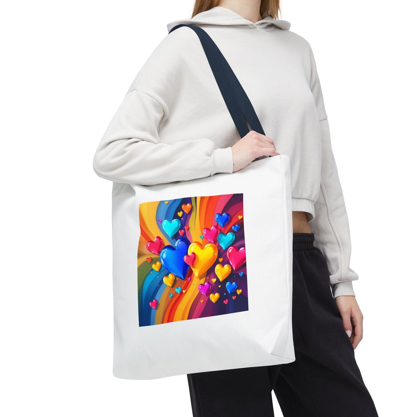 Colorful Heart Burst Tote Bag — Rainbow Love All-Over Print